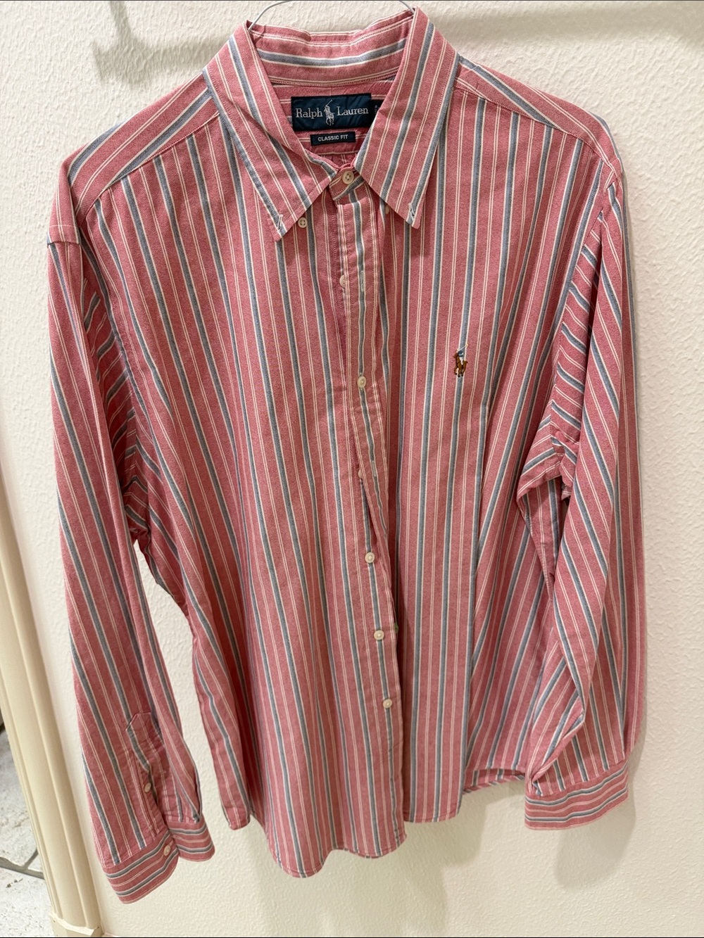 Ralph Lauren Men’s Striped Pink Button-Down Dress Shirt XL